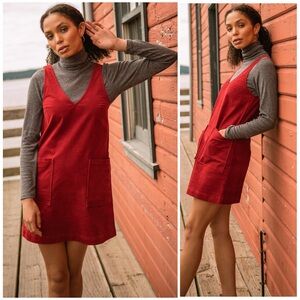 United By Blue Organic Cotton Corduroy V-Neck Mini Dress Crimson Red Size Medium